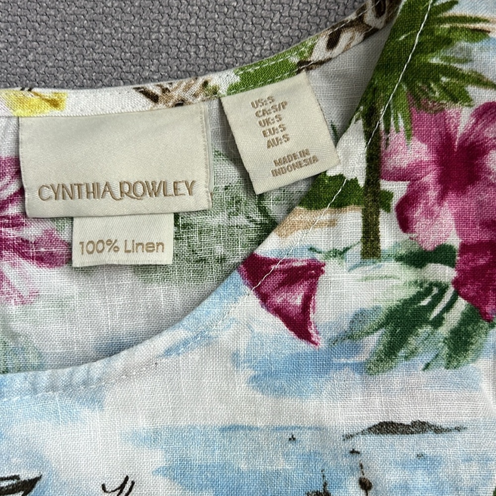 Cynthia Rowley White Tropical Print Sleeveless Dress with Pink & Green Accents - Picture 7 of 9